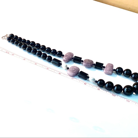 Jay King 925 Black Onyx and Purple Agate Semi-previous Gemstone Necklace - Picture 10 of 13
